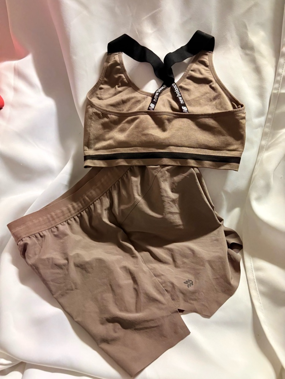 Khaki Sports Bra NB and Bike Shorts Set with Black Strap Detail